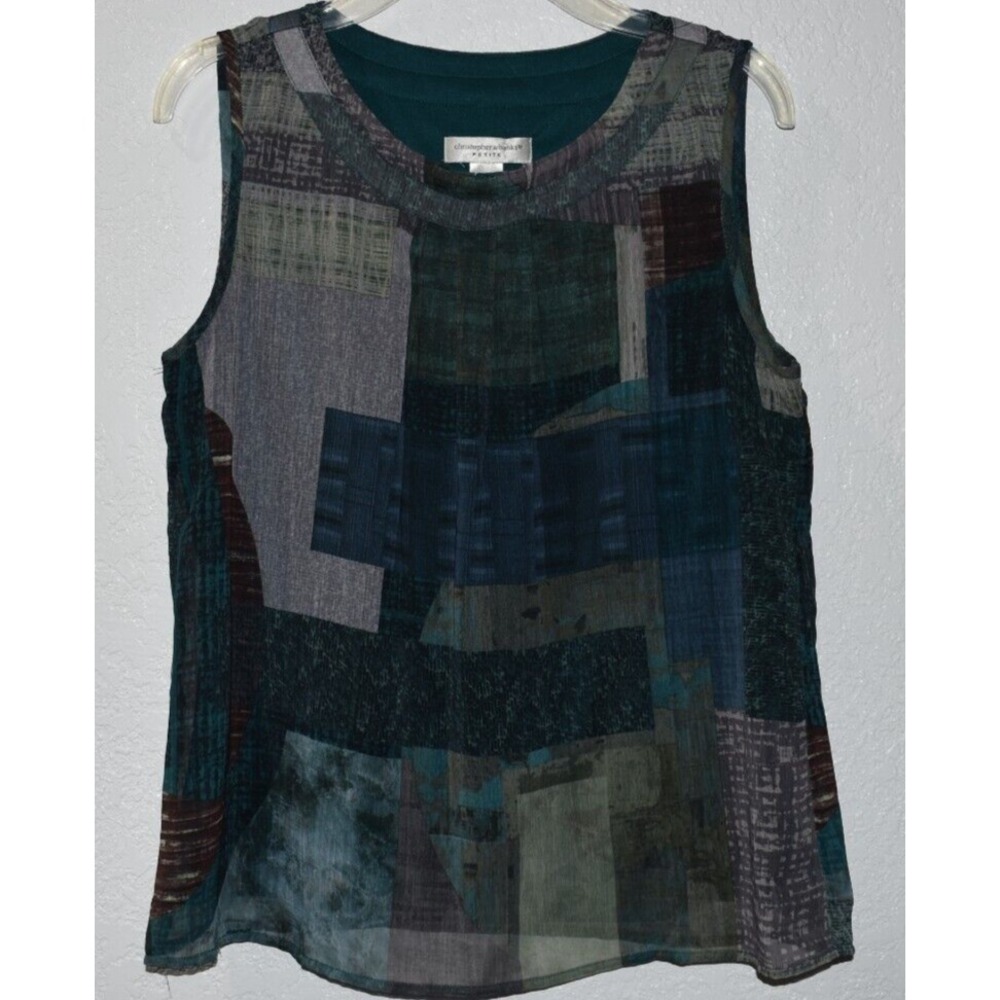 Christopher Banks Petite M Top Sleeveless Blouse Chiffon Overlay Tank Lined‎ P/M